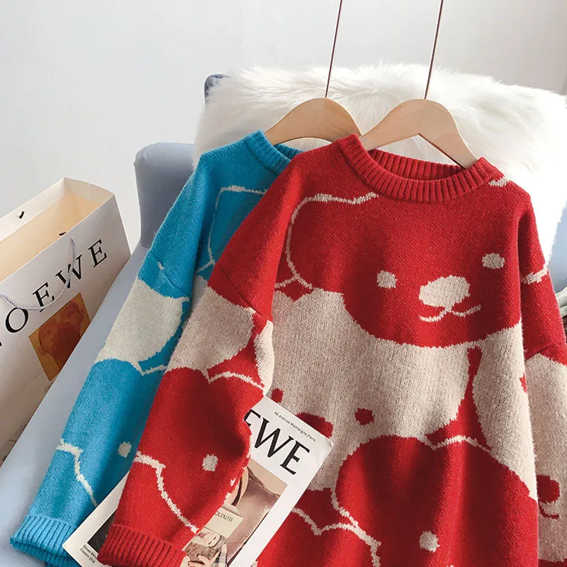 Bear sweater lazy wind sweater top  5003