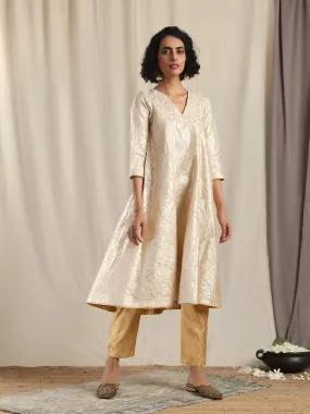 Beige Gold Modal Silk Flared Kurta Pant Set