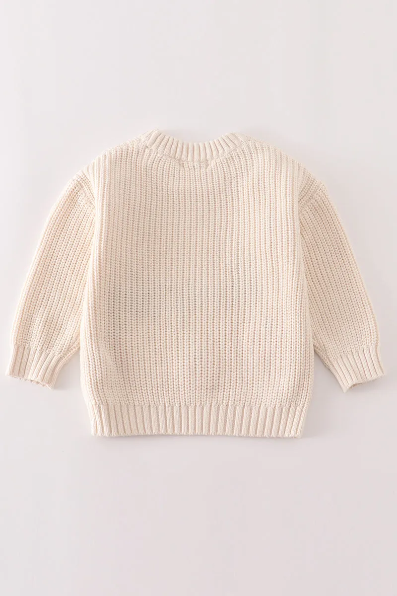 Beige hand-embroidery pumpkin pullover sweater