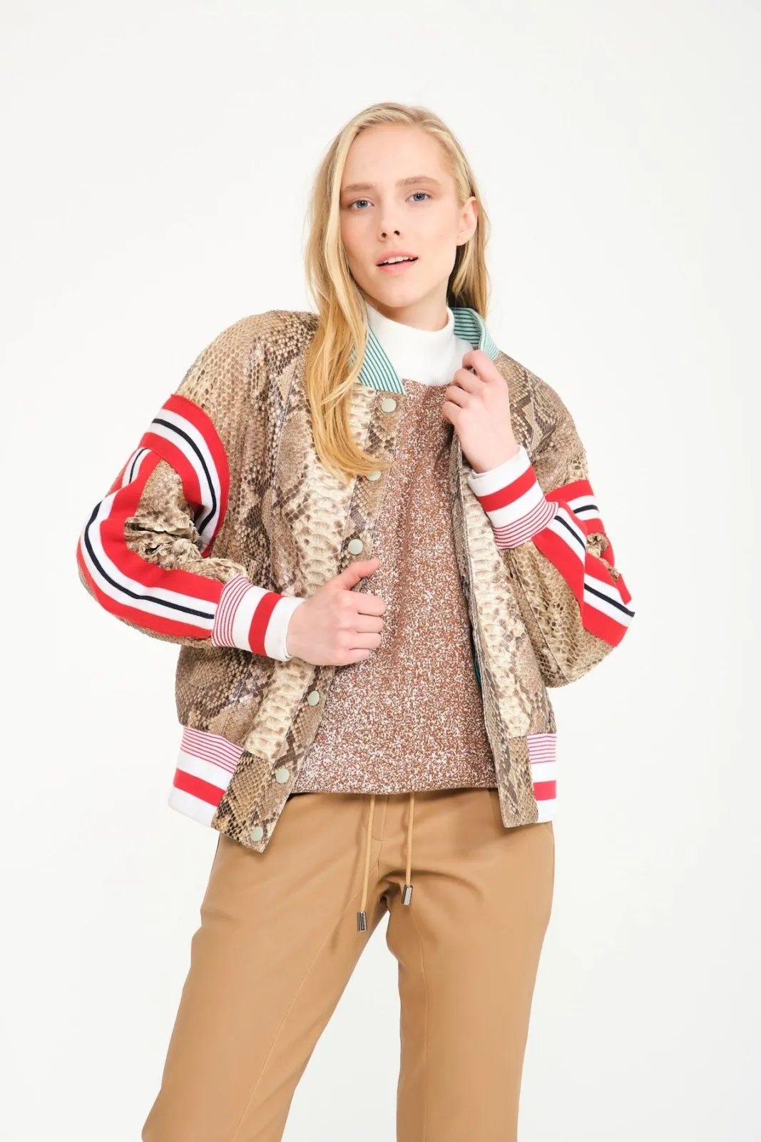 Beige Python Leather Jacket