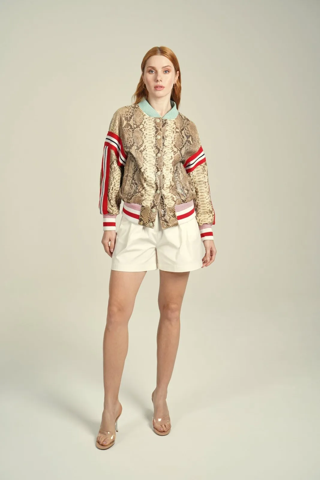 Beige Python Leather Jacket