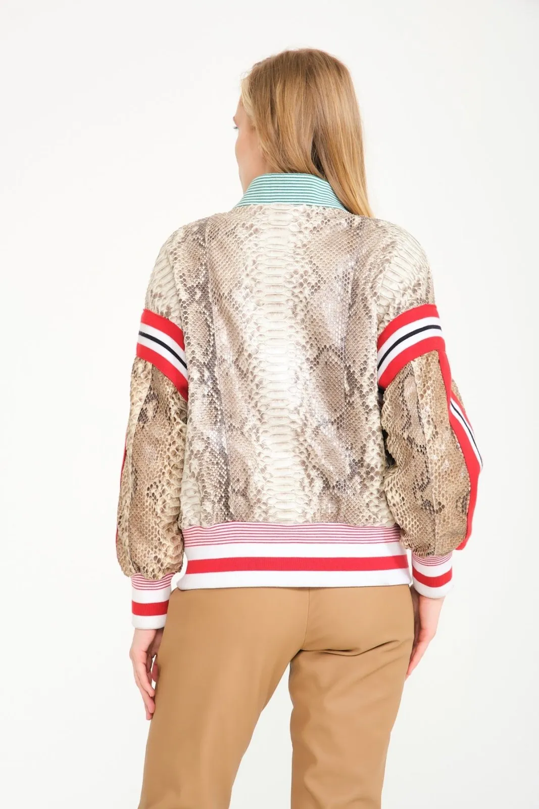 Beige Python Leather Jacket