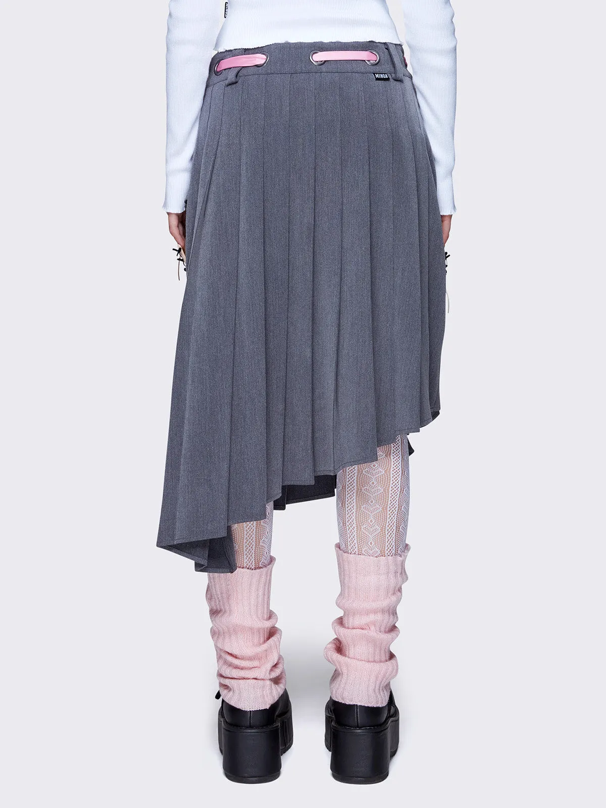 Bella Grey Pleated Asymmetrical Skirt