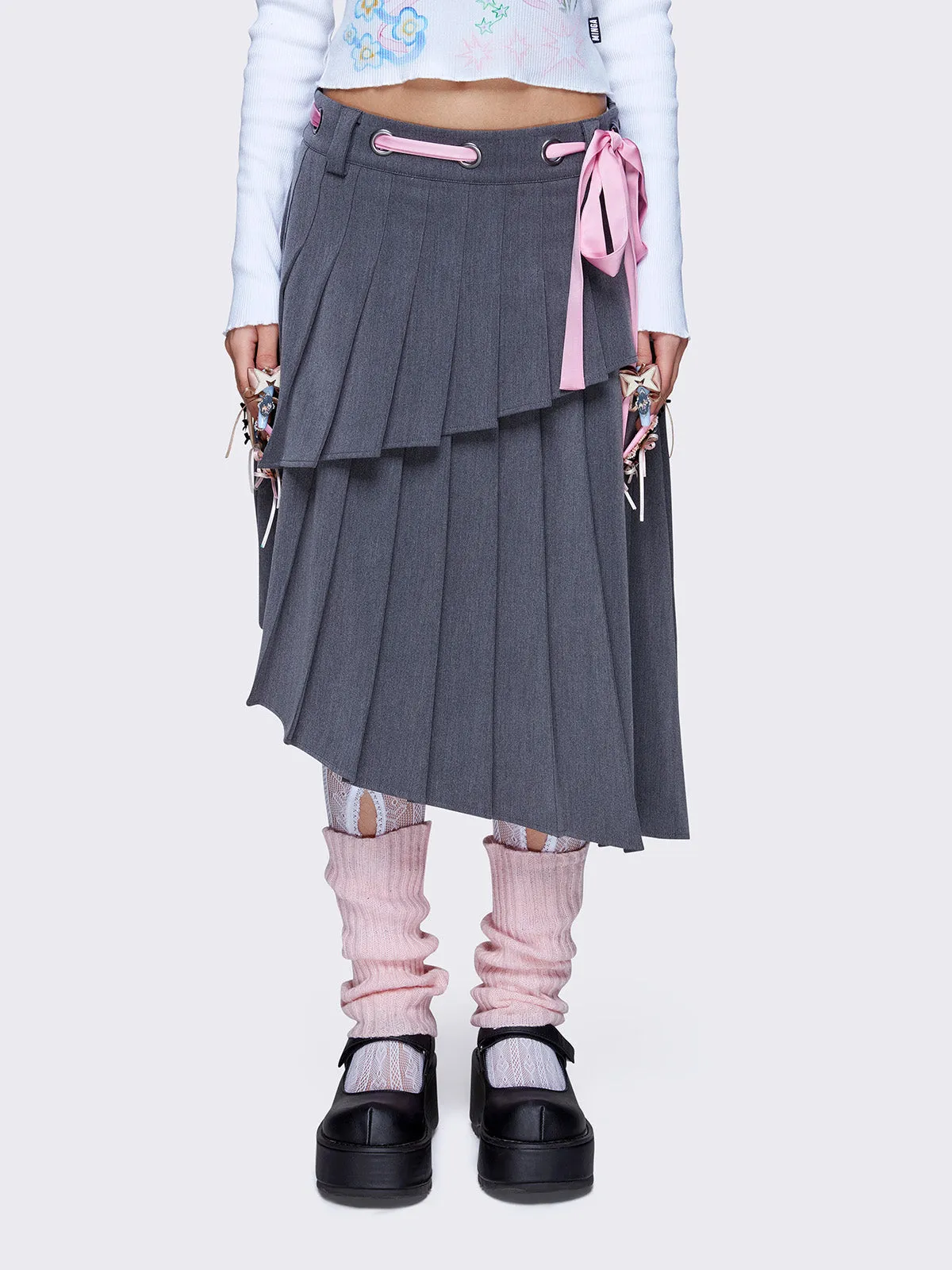 Bella Grey Pleated Asymmetrical Skirt