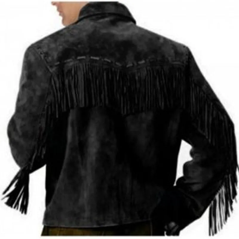 Best Fashion Biker Leather Western Black Leather Jacket Wear Fringes Beads