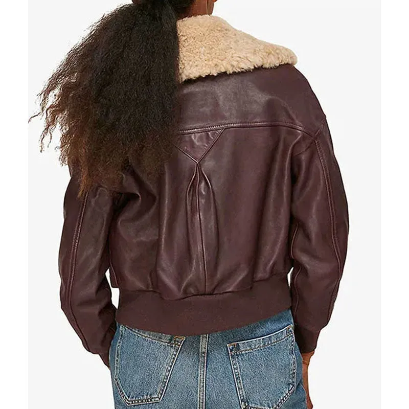 Best Style Burgundy Aviator Shearling Collar Jacket