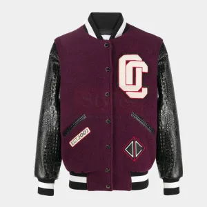 Best Style Genuine Varsity Patch  Embellished Leather Bomber Jacket