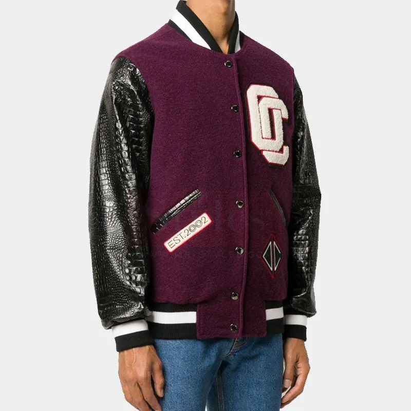 Best Style Genuine Varsity Patch  Embellished Leather Bomber Jacket