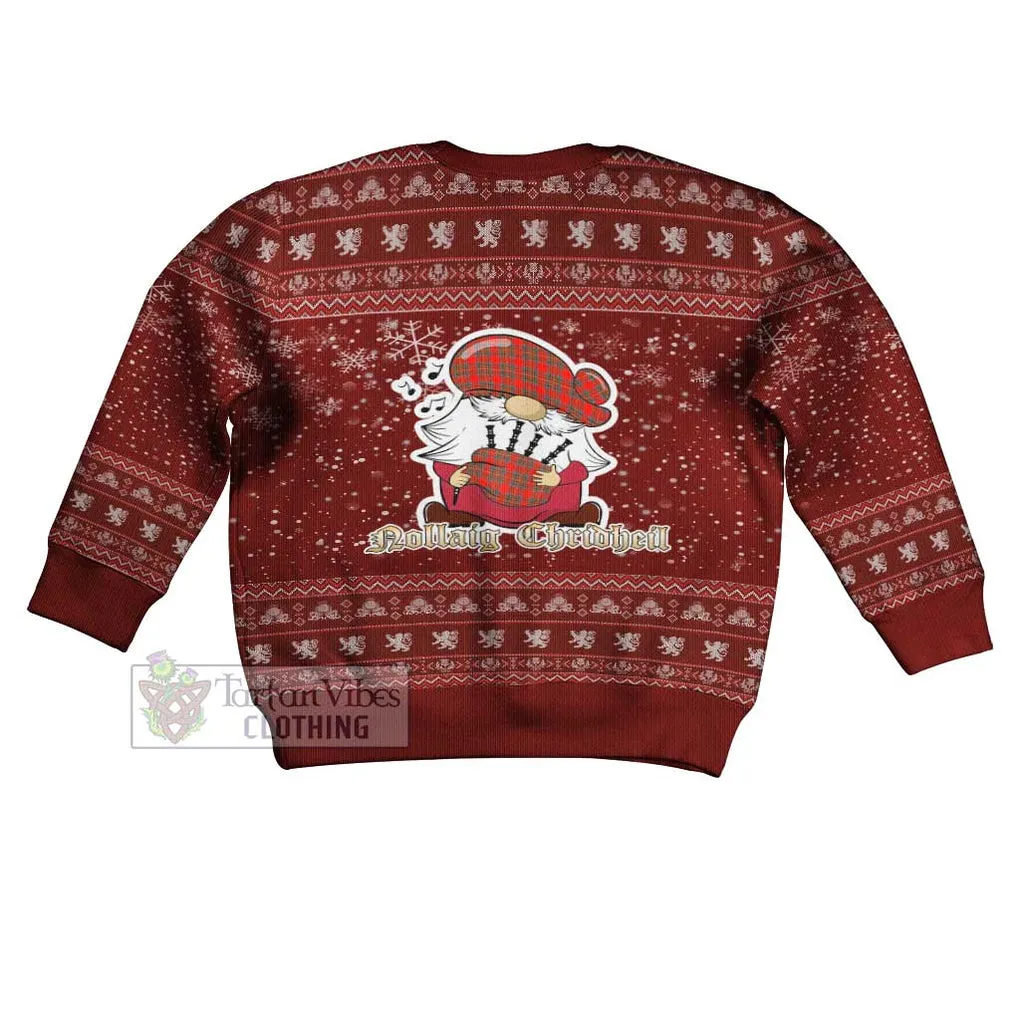 Binning Clan Christmas Kid Ugly Sweater with Gnome Playing Bagpipes