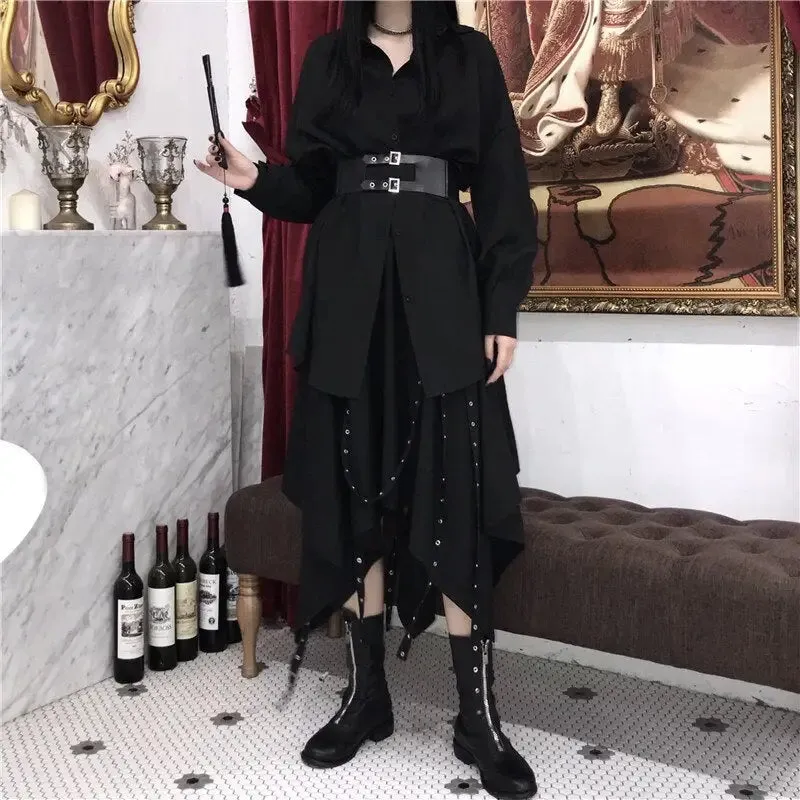 Black Asymmetric Gothic Long Skirt