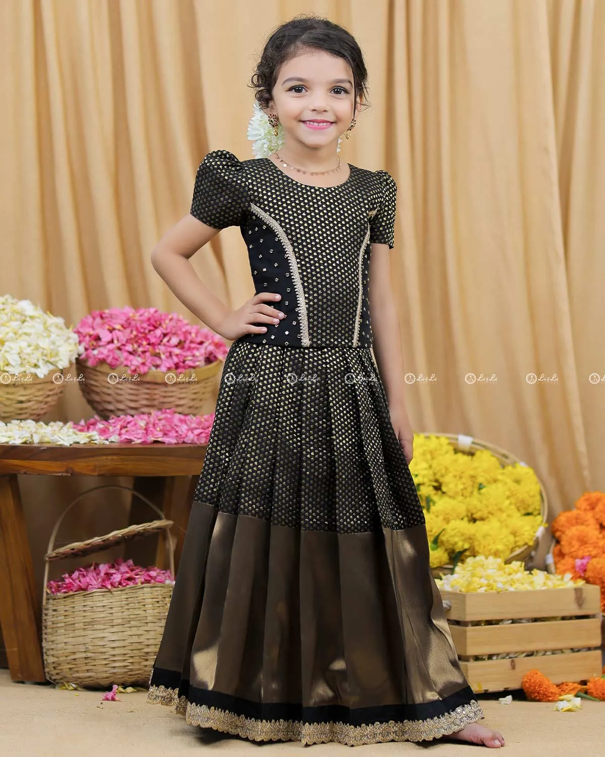 Black Brocade Ethnic Top and Skirt