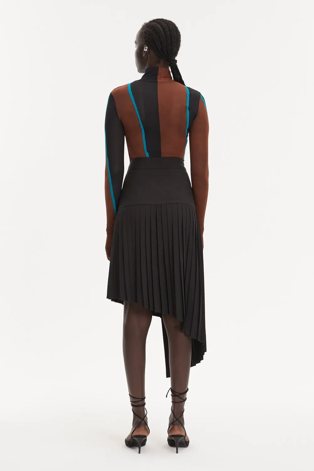 Black Midi High-Waist Asymmetrical Pleated Skirt