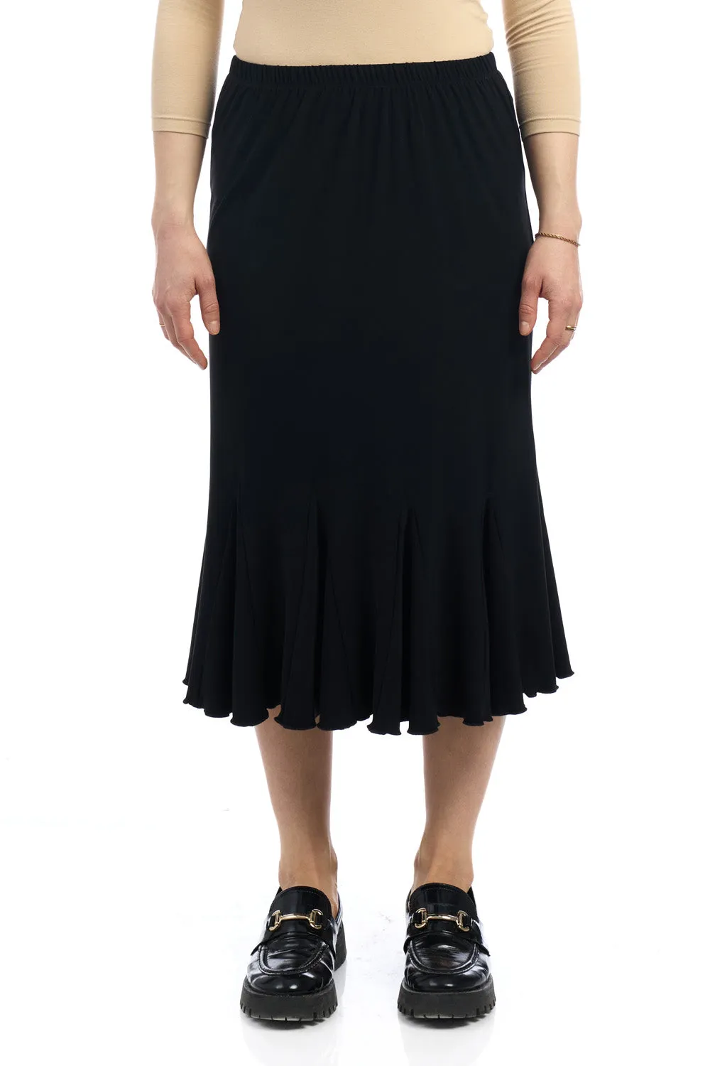 Black Panel Pleated Flary Midi A-Line Skirt 'Bali'