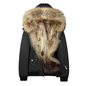 Black Real Fur lining Real Fur Parka Down Coat