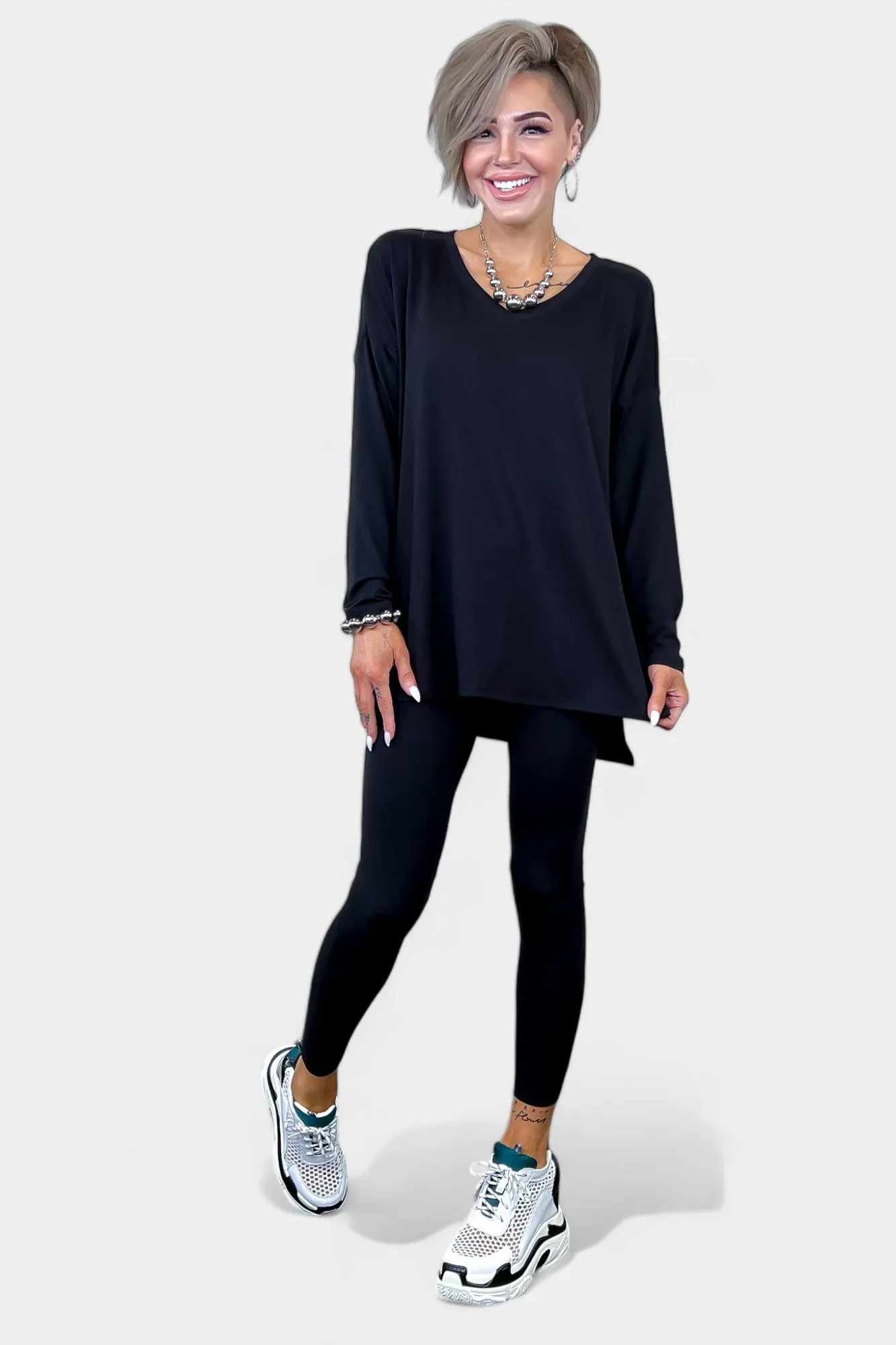 Black V Neck Buttery Loungewear Set