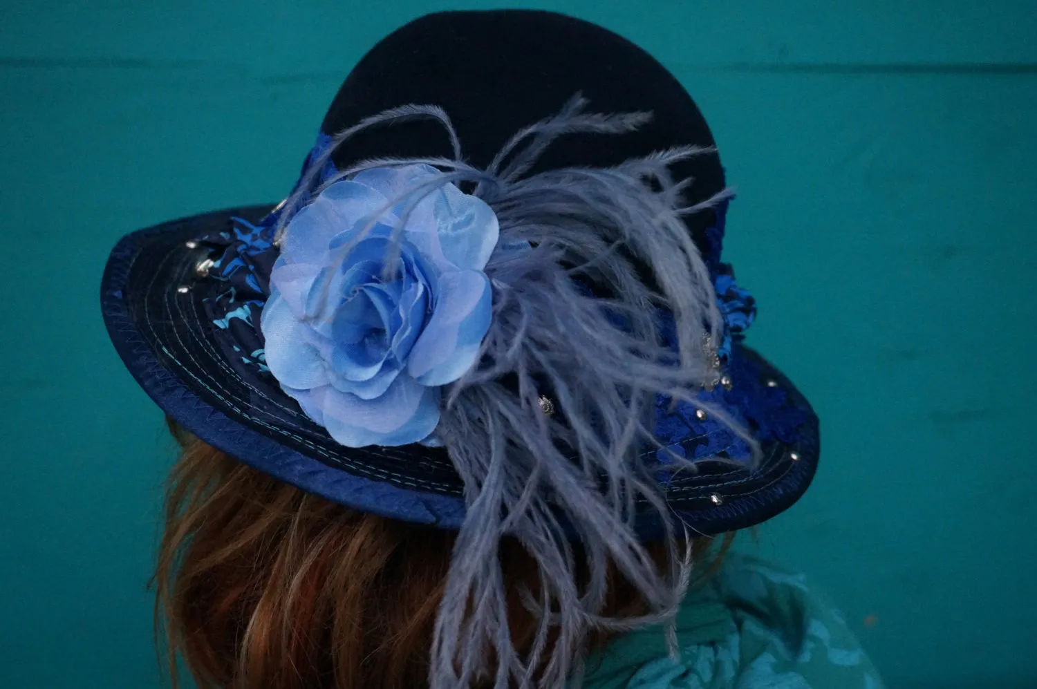 Blue Jay Hat- Blue Felt Hat Dapper Ladylike, Derby, Wedding, Steampunk Gothic Victorian Burning Man Festival Clothing Lolita Hat- Medium