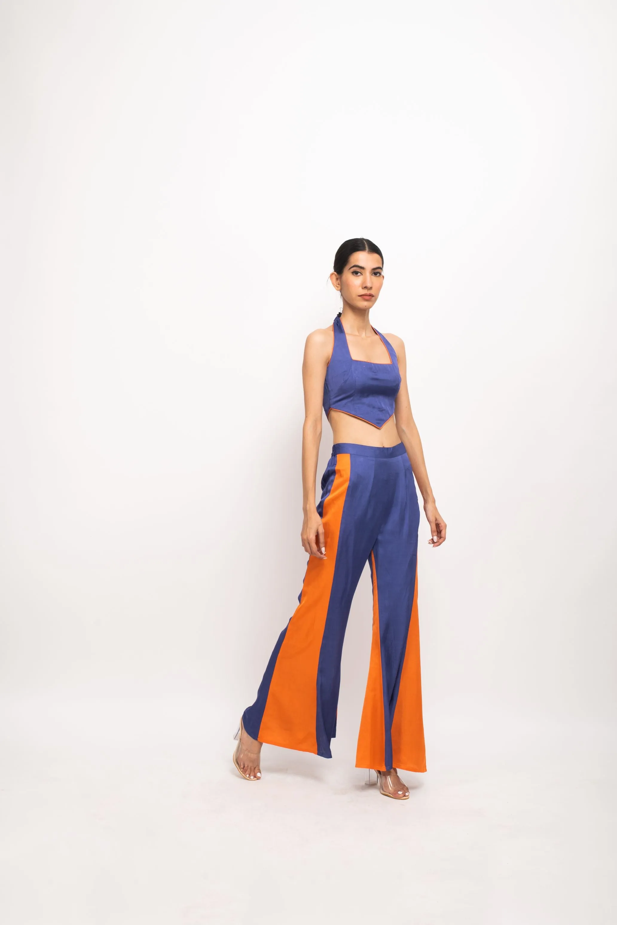 Blue-Orange Halter Neck Set