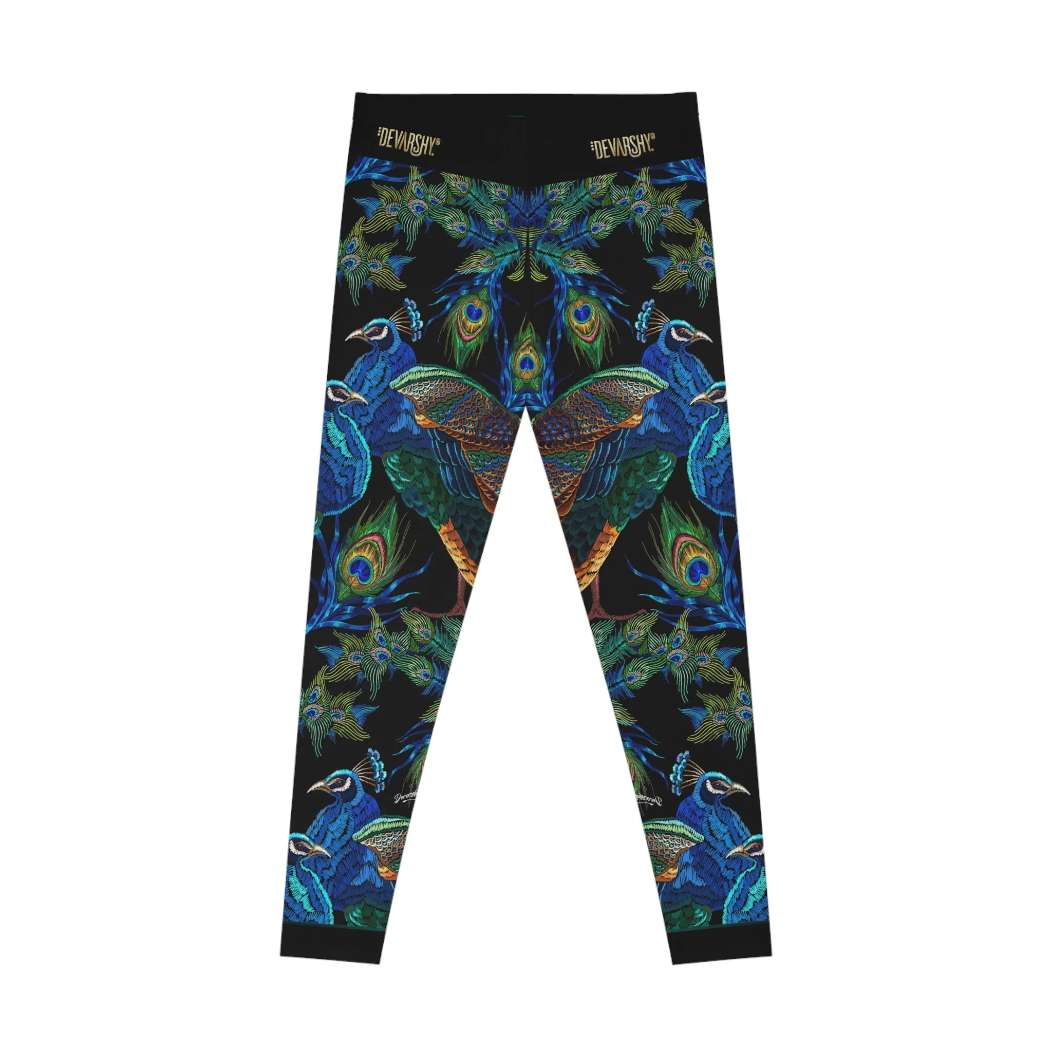 Blue Peacock Leggings Women Embroidered Print Leggings Casual Wear Spandex Leggings Best Gift for Peacock Lovers | D20029