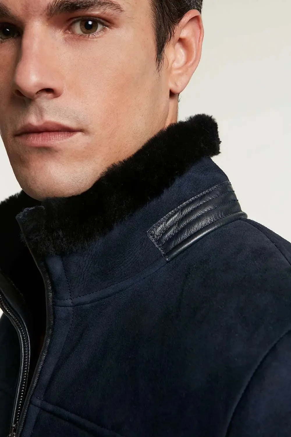 Blue shearling jacket mens