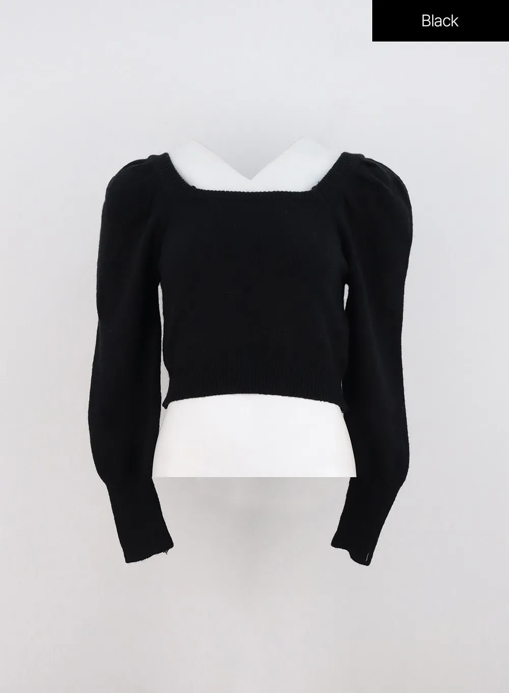 Boat Neck Puff Sleeve Crop Sweater ON306