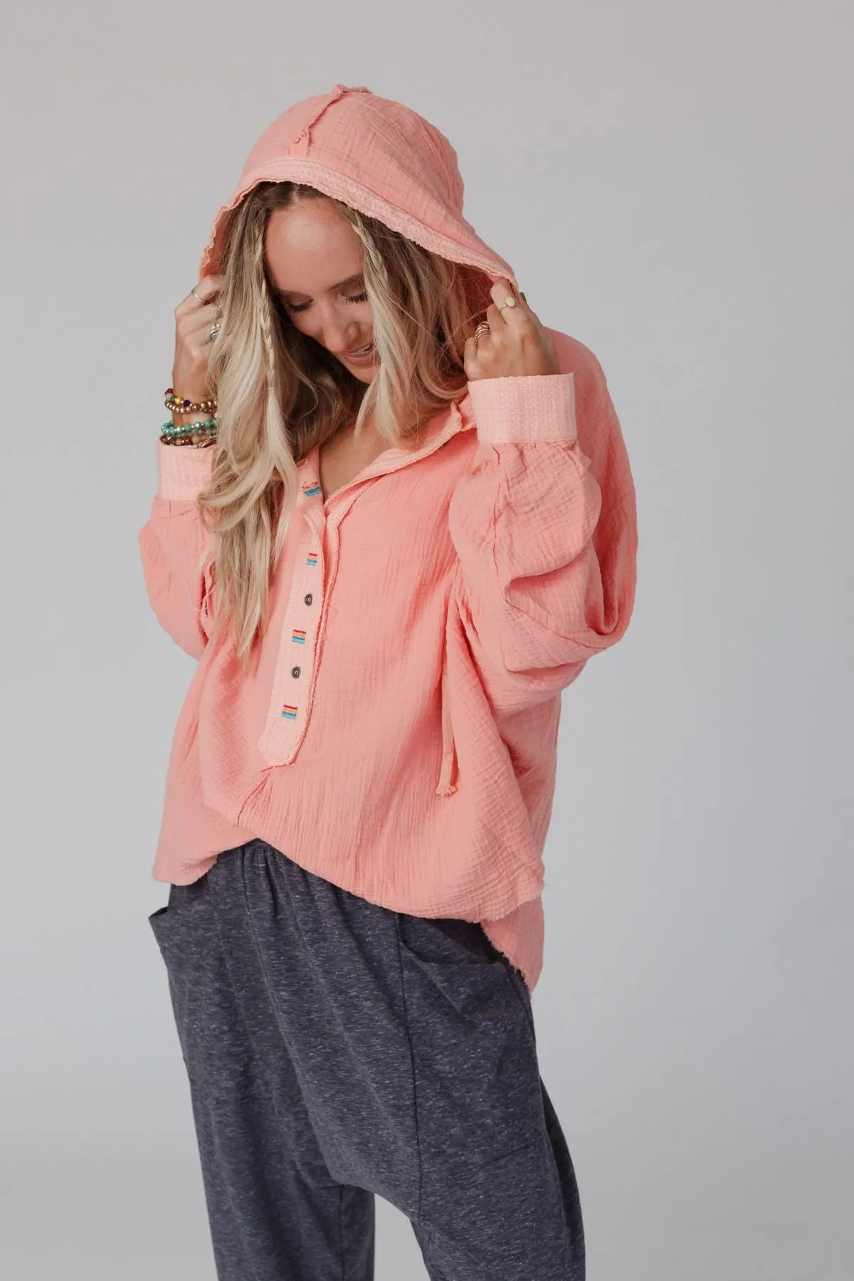 Bono Oversized Hoodie Top - Peach