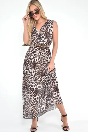 Brown Leopard Plunge Maxi Dress - Serene