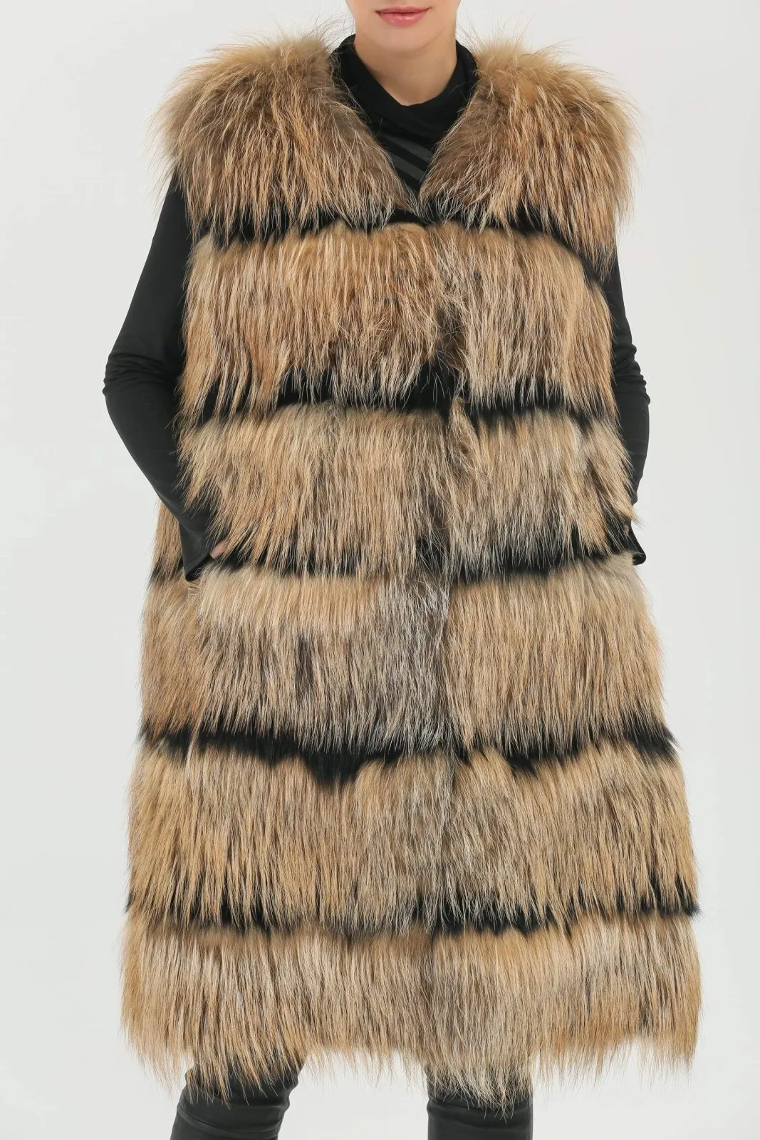 Brown Long Fox Fur Vest