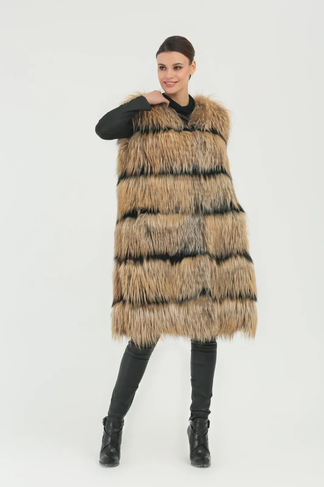 Brown Long Fox Fur Vest