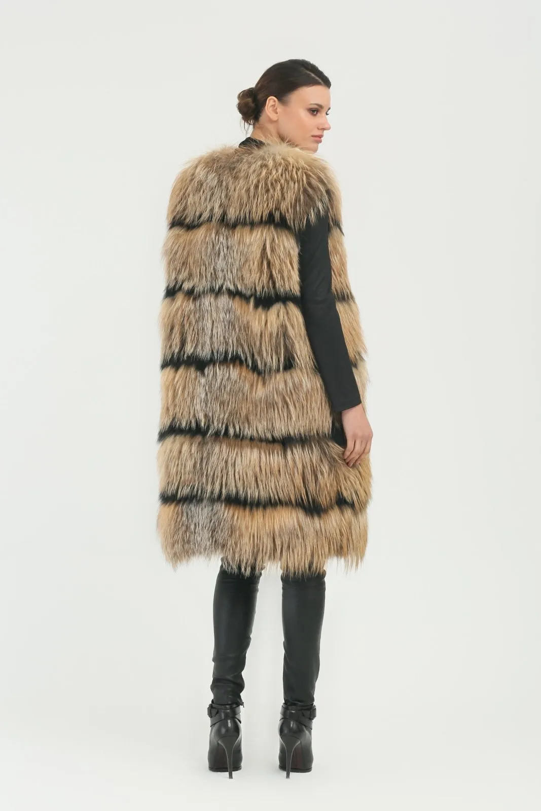 Brown Long Fox Fur Vest