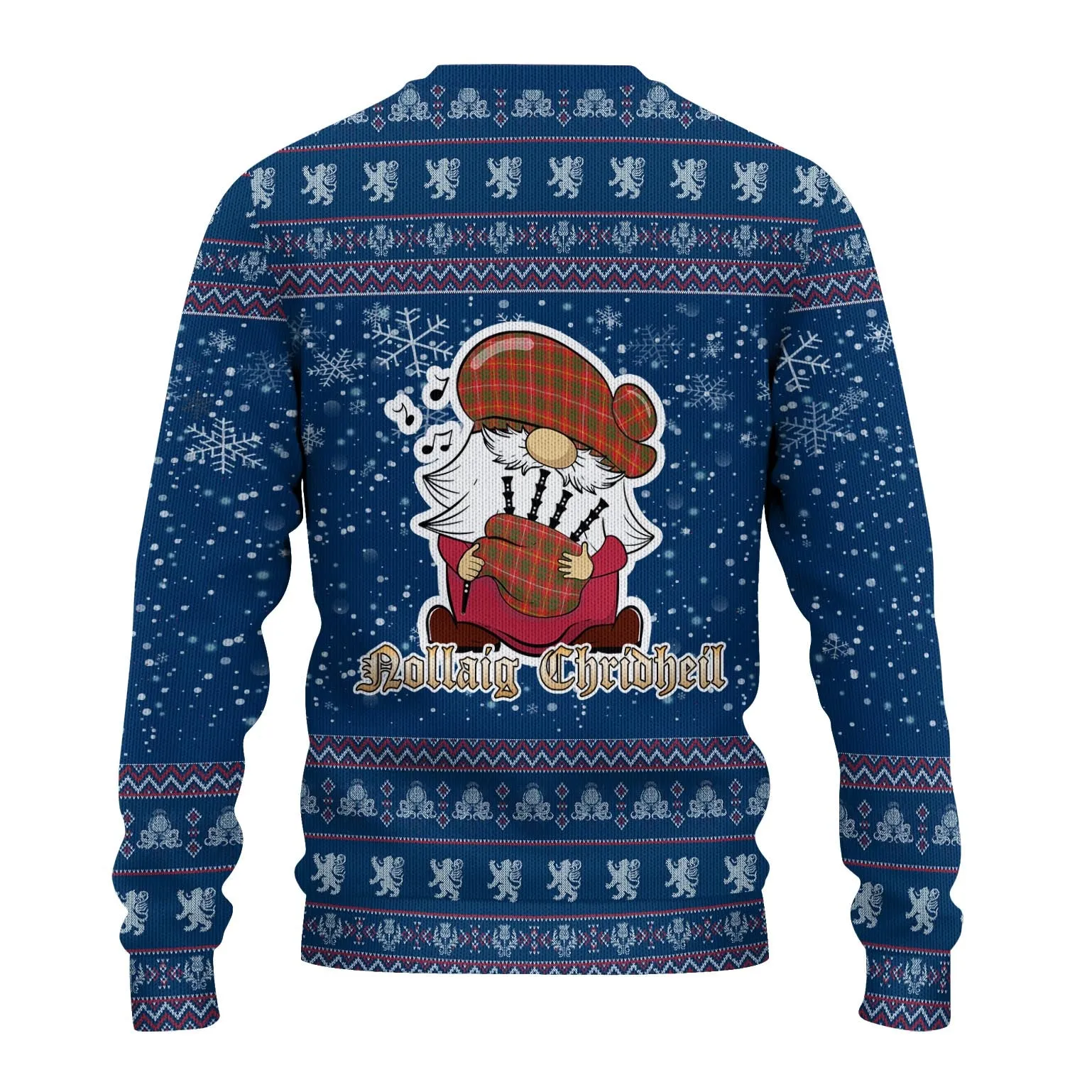 Bruce Modern Clan Christmas Family Ugly Sweater with Funny Gnome Playing Bagpipes