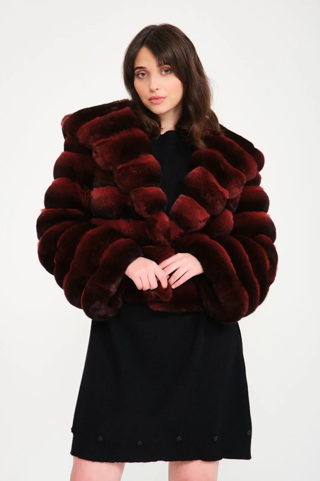 Burgundy Chinchilla Fur 3 in 1 Coat