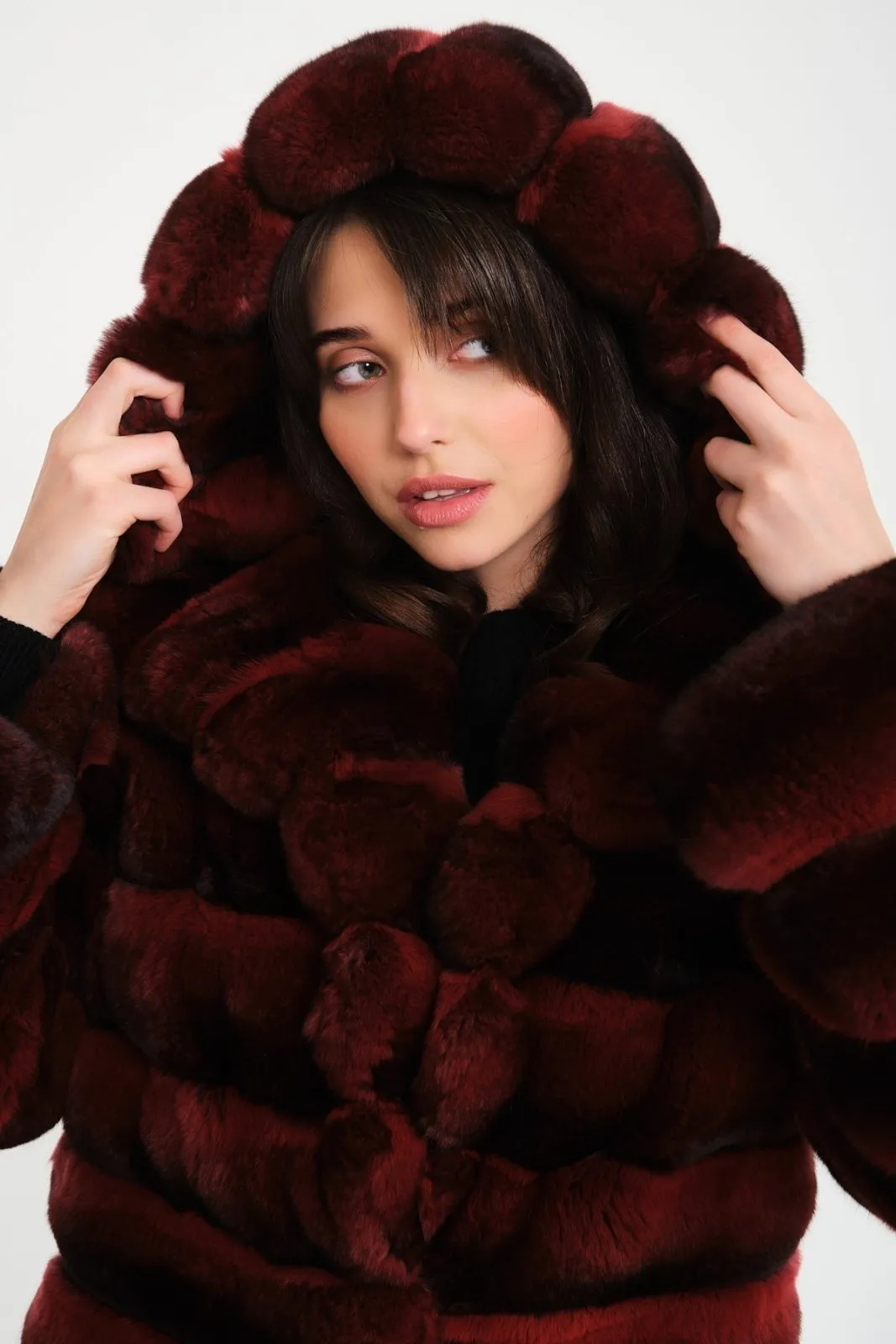 Burgundy Chinchilla Fur 3 in 1 Coat