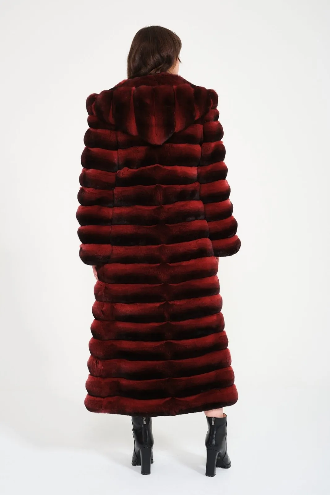 Burgundy Chinchilla Fur 3 in 1 Coat