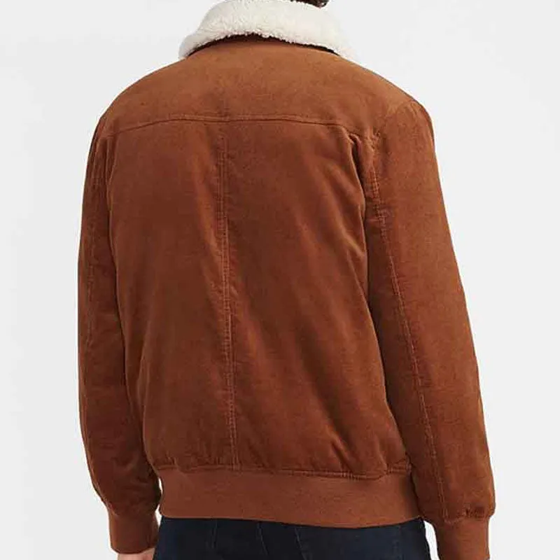 Buy Best Style Fashion Shearling Collar Corduroy Bomber Leather Jacket