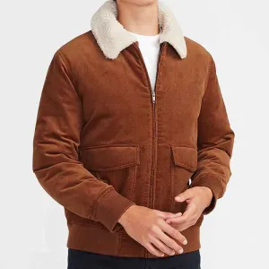 Buy Best Style Fashion Shearling Collar Corduroy Bomber Leather Jacket