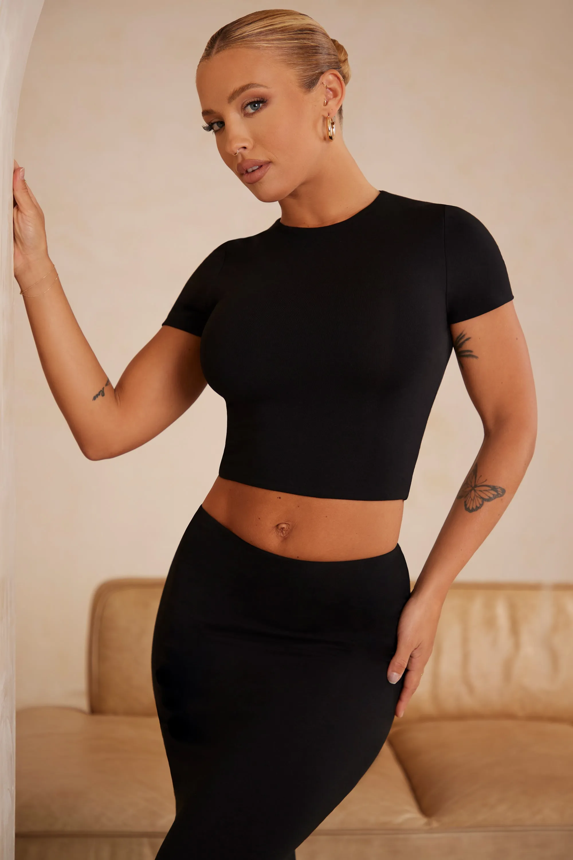 Cap Sleeve Crop Top in Black