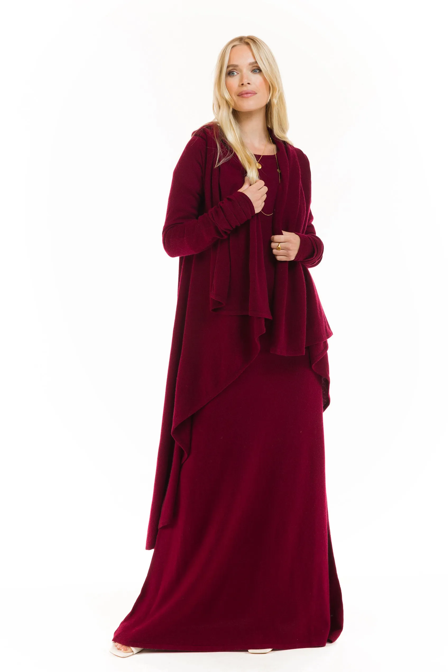 CASHMERE MAXI FITTED DRESS BURGUNDY