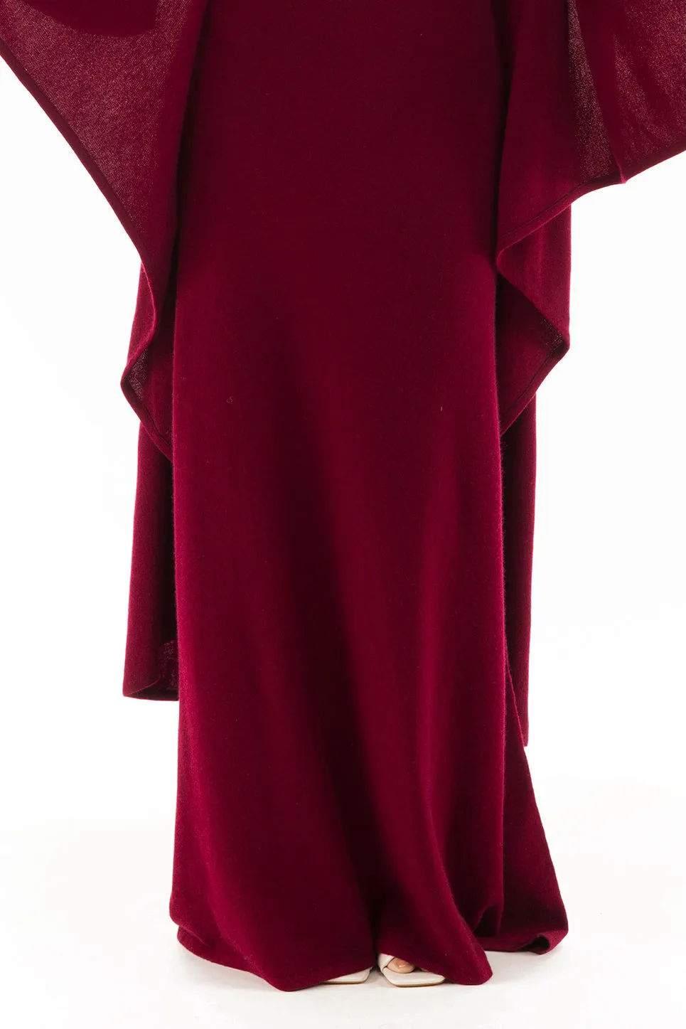 CASHMERE MAXI FITTED DRESS BURGUNDY