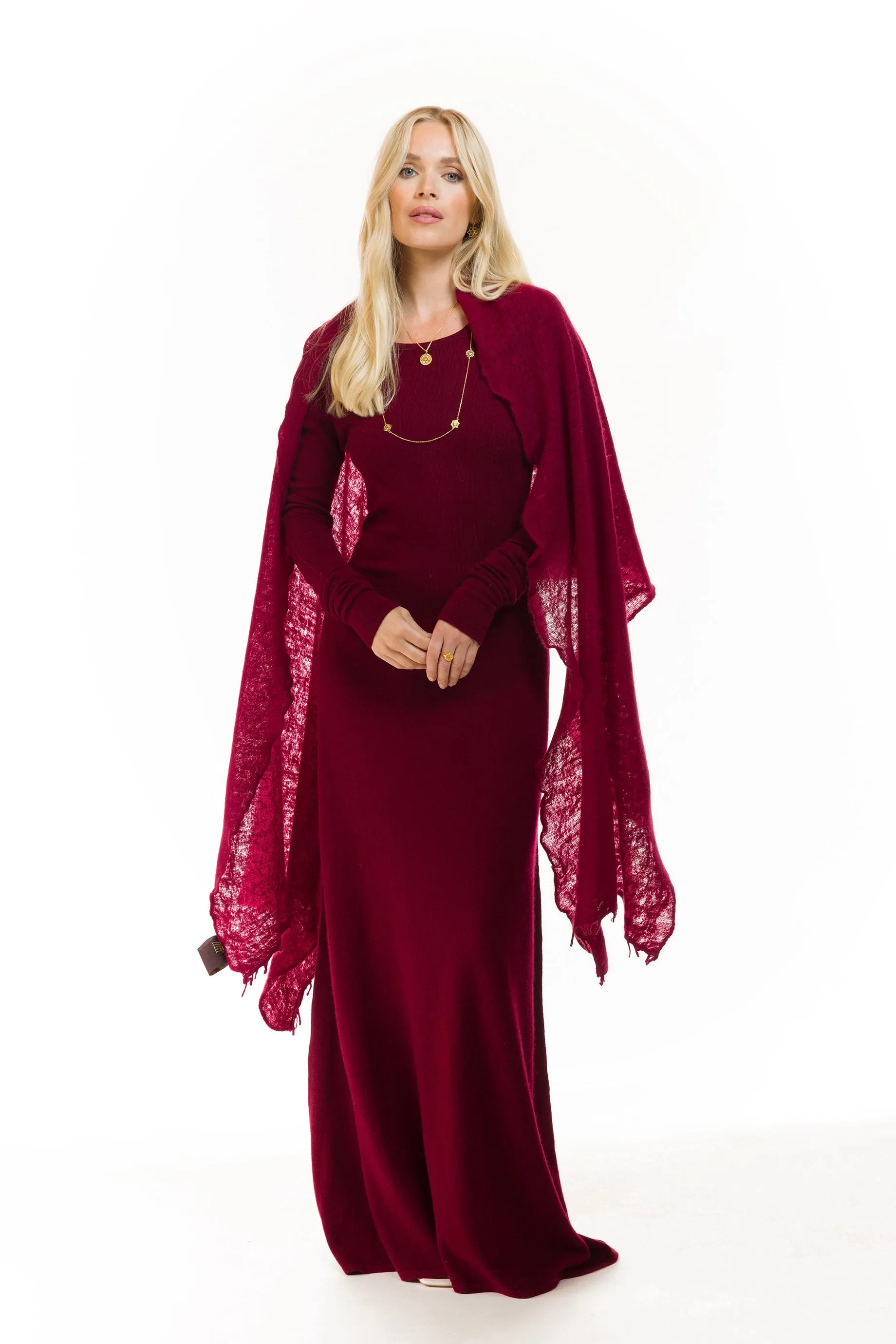 CASHMERE MAXI FITTED DRESS BURGUNDY