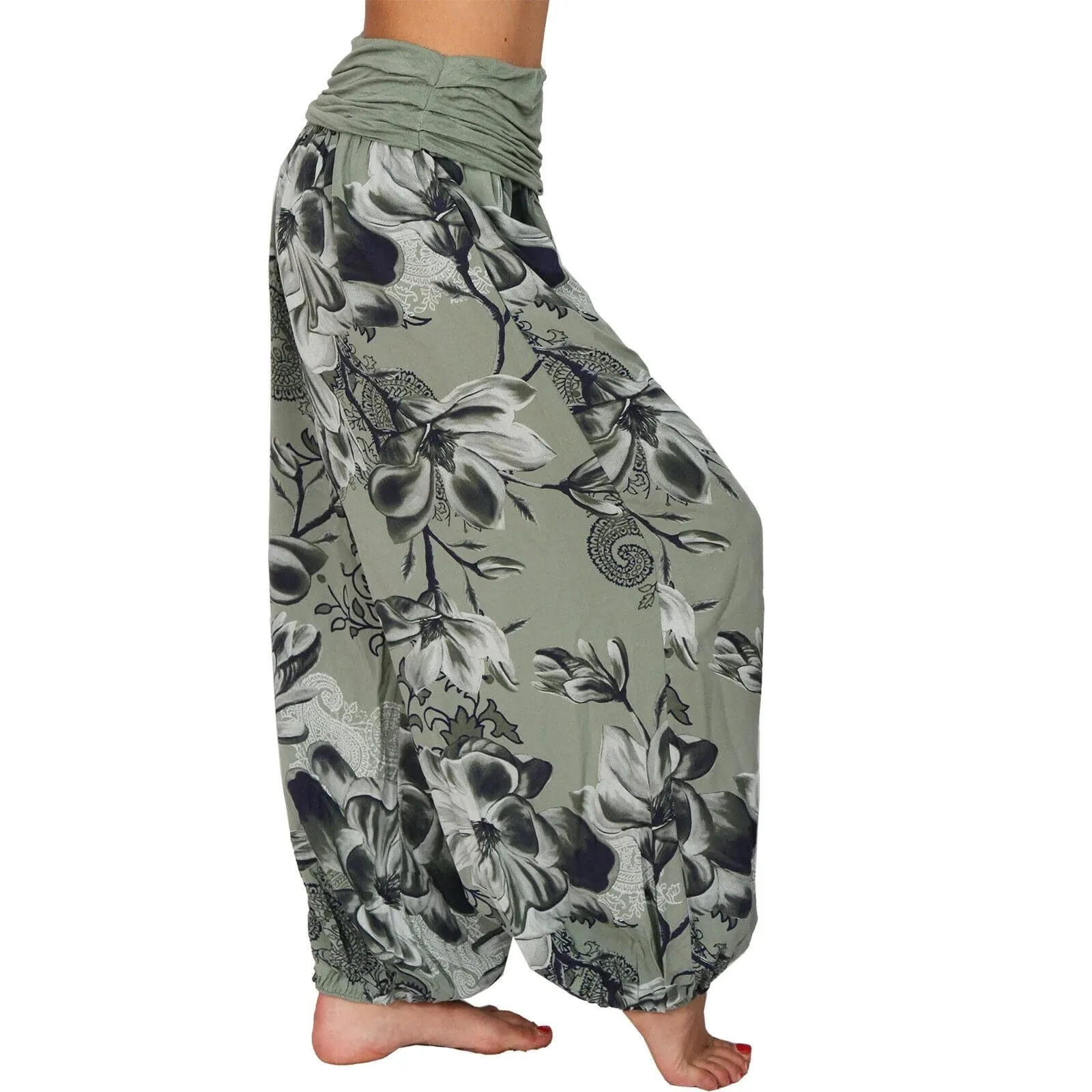 Casual Wide Leg Harem Pants - Cotton Polyester Blend, Elastic Waist, Loose Fit, Full Length