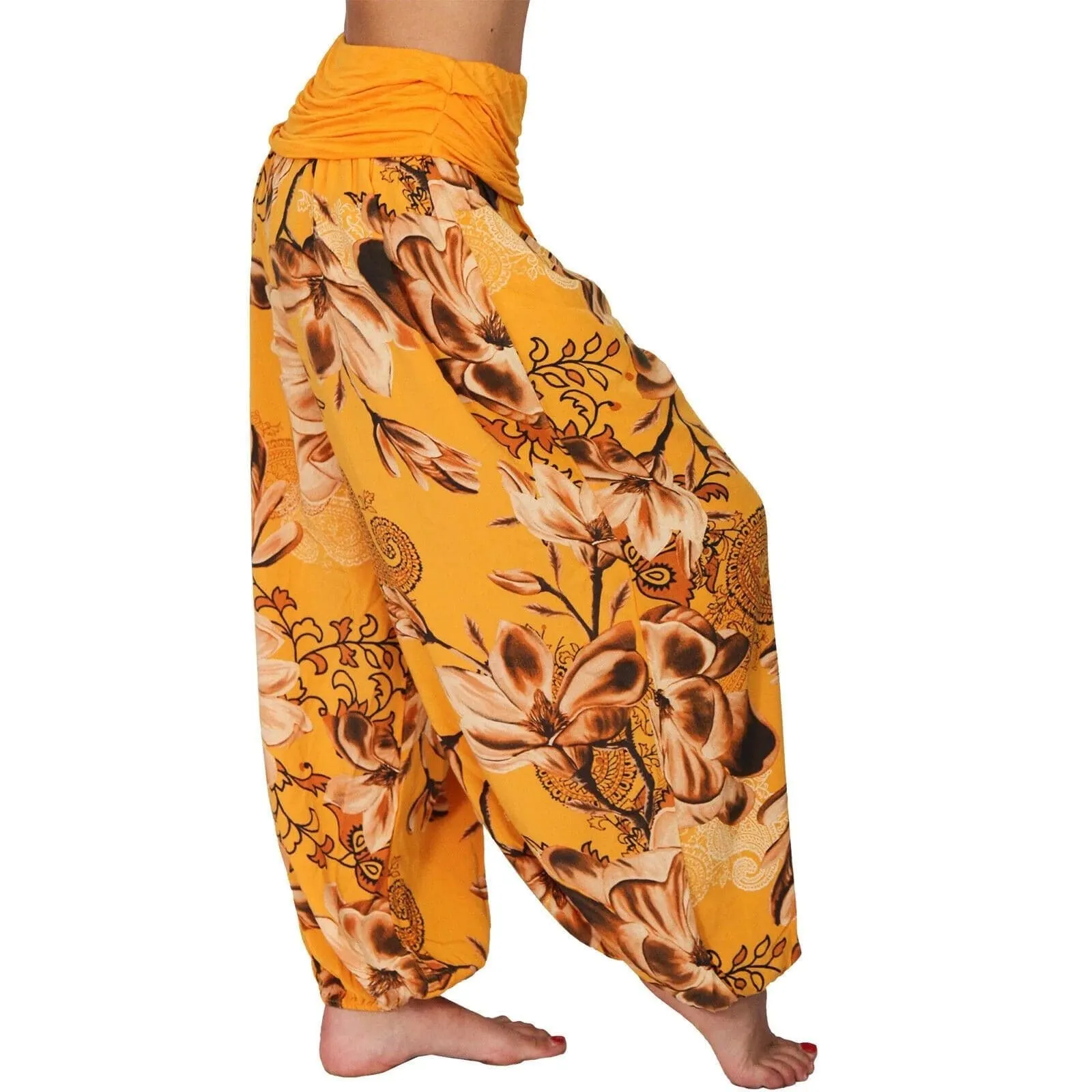 Casual Wide Leg Harem Pants - Cotton Polyester Blend, Elastic Waist, Loose Fit, Full Length