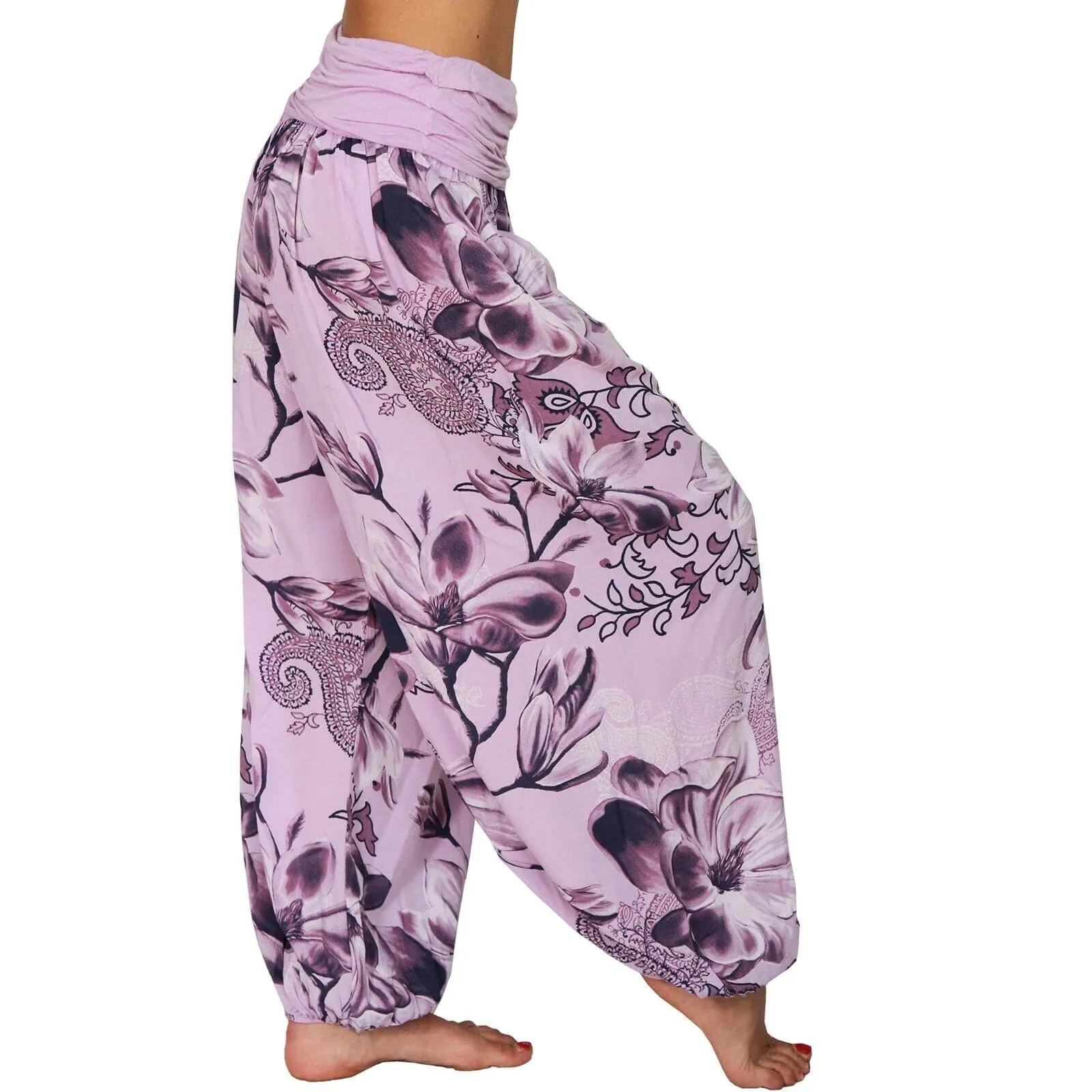 Casual Wide Leg Harem Pants - Cotton Polyester Blend, Elastic Waist, Loose Fit, Full Length