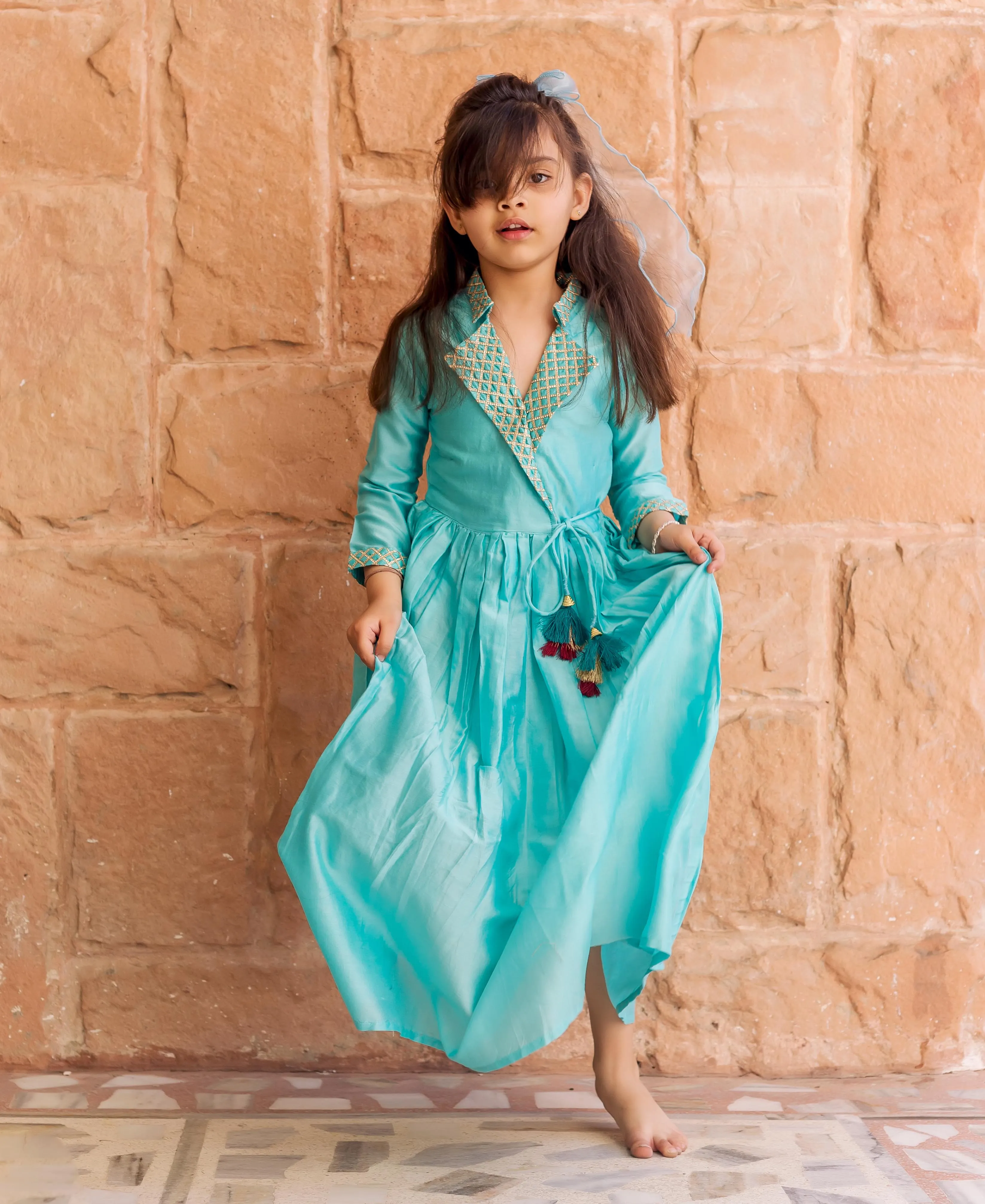 Chanderi Aqua Blue Flared Dress