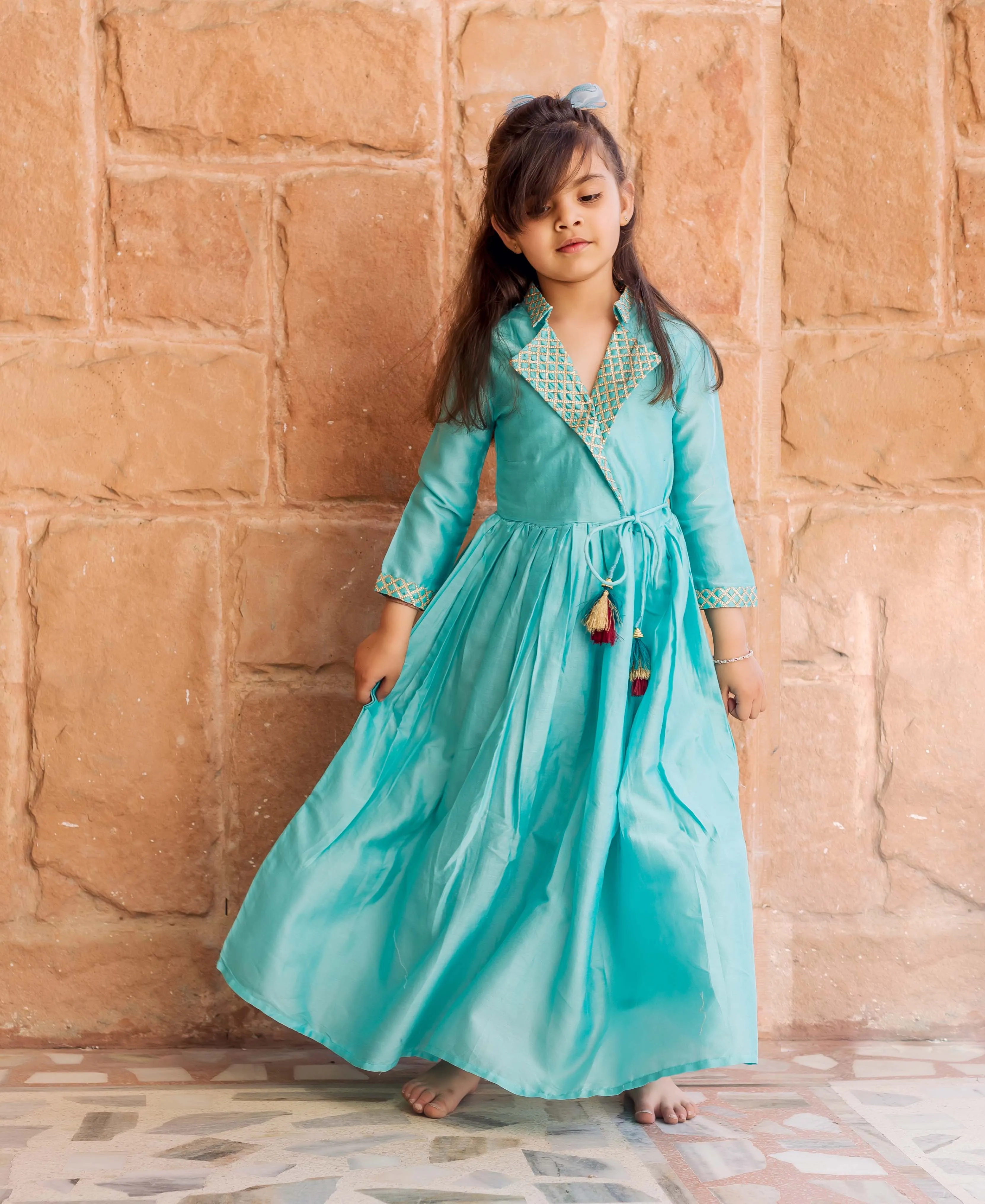 Chanderi Aqua Blue Flared Dress