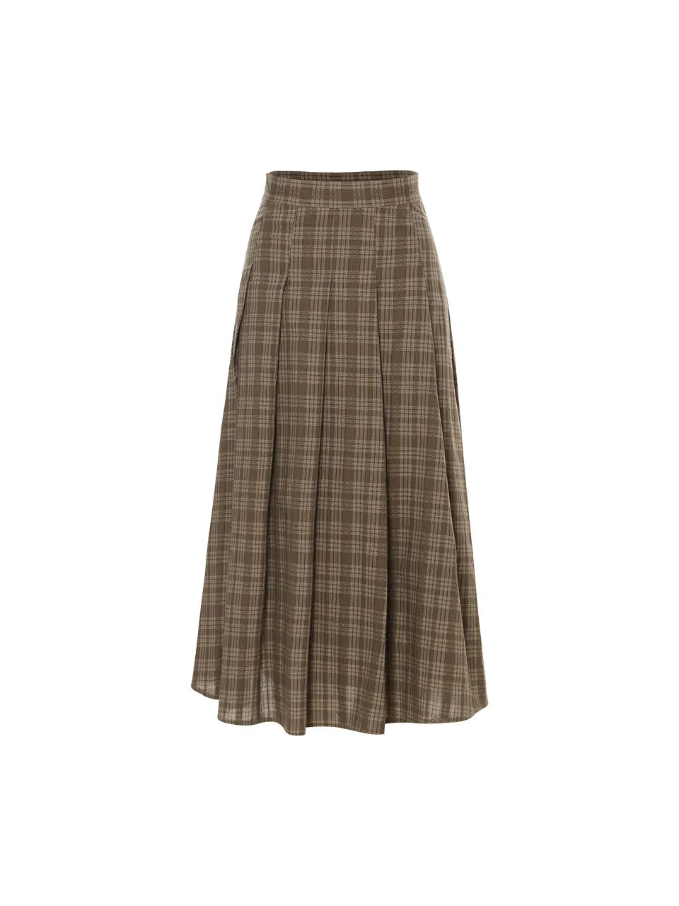 Check brown pleated skirt