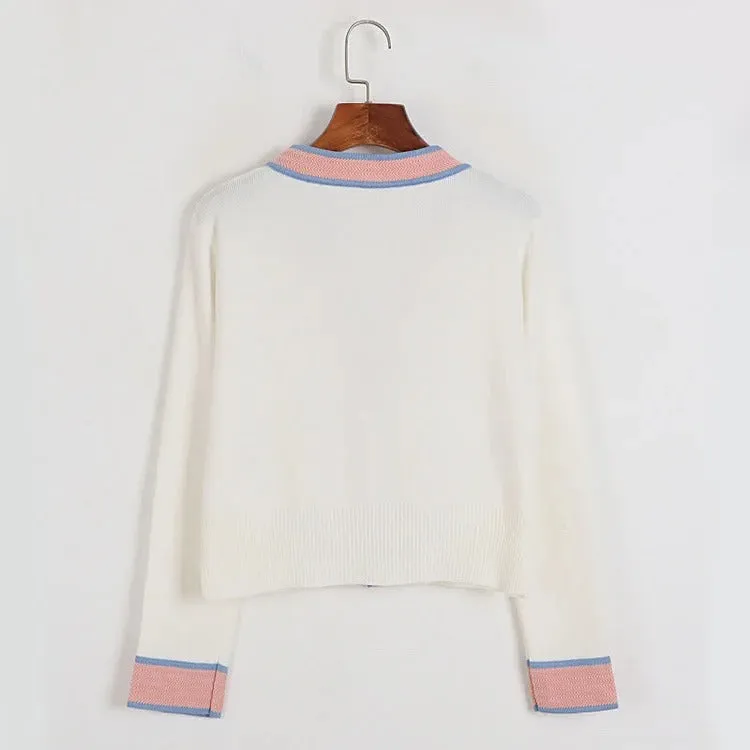 Chic Colorblock Crop Knit V-Neck Cardigan Sweater