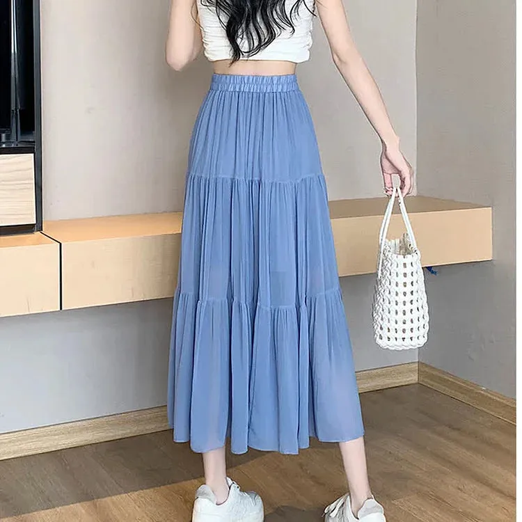 Chic High Waist Pleated Split A-line Long Skirt