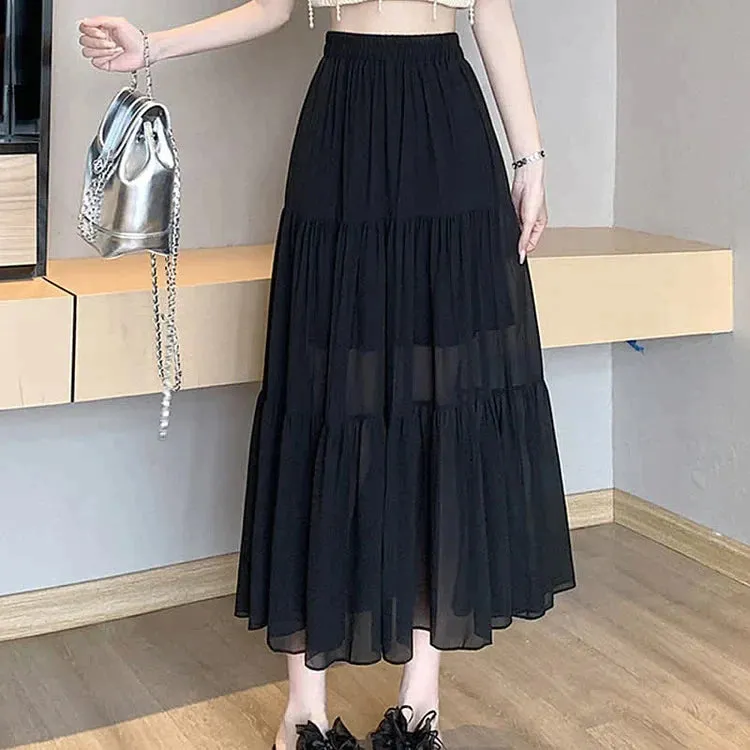 Chic High Waist Pleated Split A-line Long Skirt