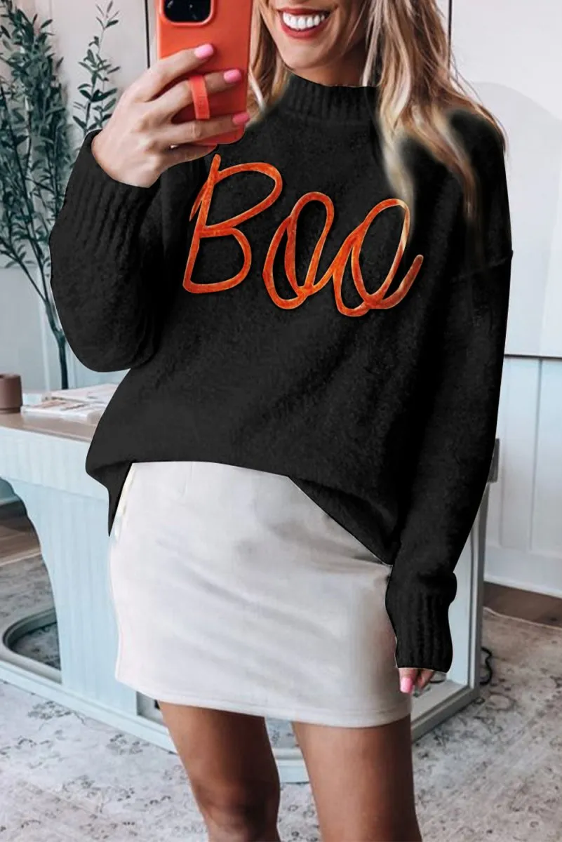 Cream Knitted "Boo" Pattern Sweater