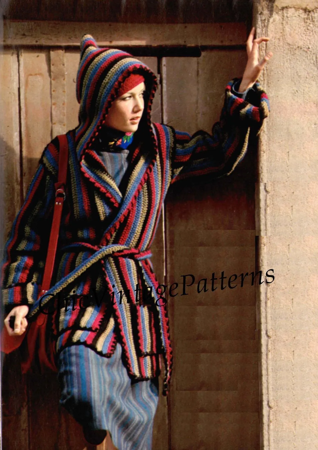 Crochet Jacket Pattern, Ladies Hooded Wrap Coat and Hat, Instant Download